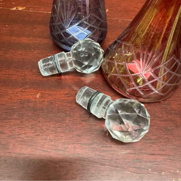 Vintage Bohemia Perfume Bottles  Cut to Clear Crystal Hand Cut Set of 2 - Picture 6 of 9